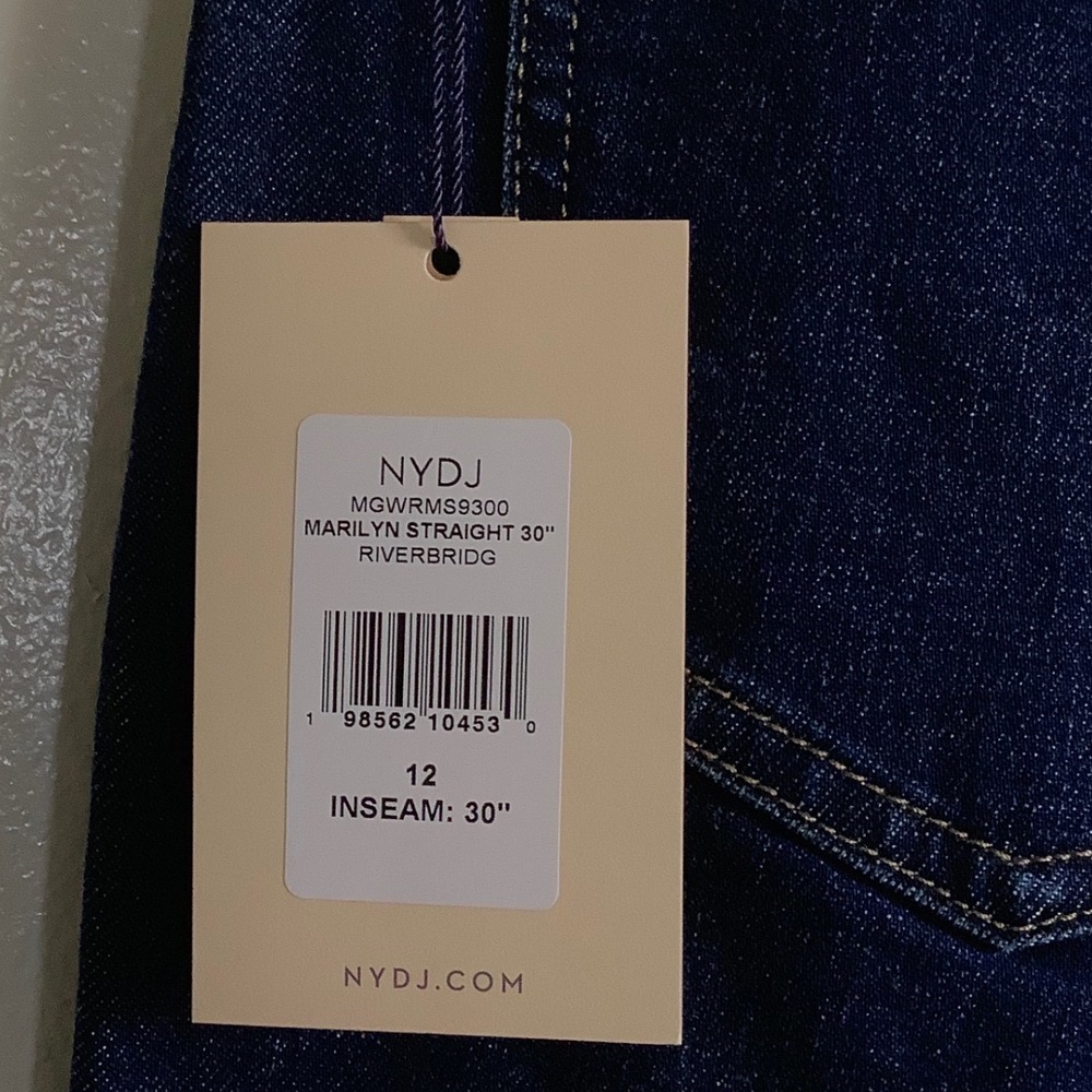 NYDJ Marilyn Straight Leg Jeans Riverbridge Dark Blue MGWRMS9300 Womens 12 30in - Picture 2 of 12